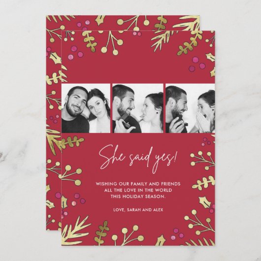 彼女は、Yesのクリスマスカード写真婚約 シーズンカード (正面/裏面)