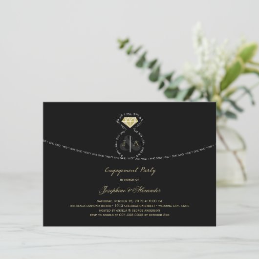 彼女は、Yes文字リングや輪モノグラム婚約パーティ 招待状 (スタンド正面)