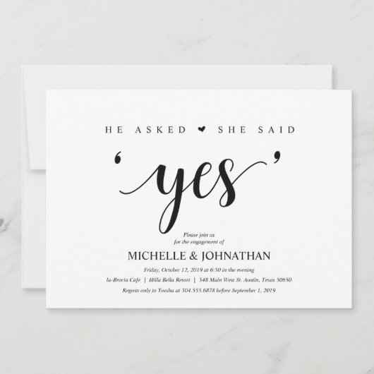 彼女は、yes、婚約パーティ招待状 招待状 (正面)