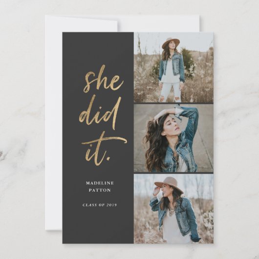 彼女はIt金ゴールドと黒の卒業発表をした 招待状 (正面)