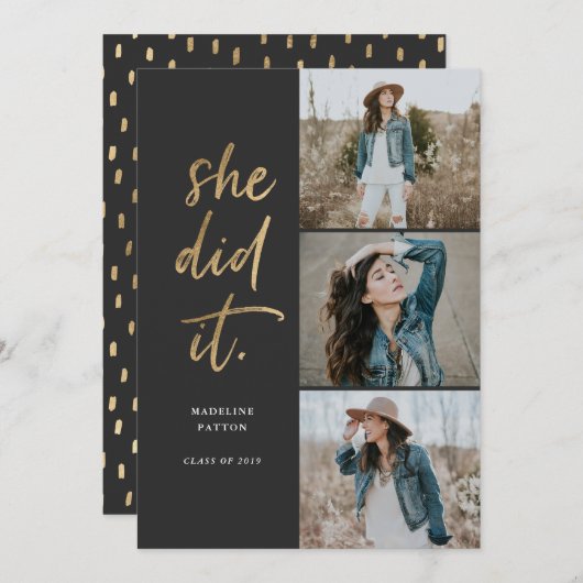 彼女はIt金ゴールドと黒の卒業発表をした 招待状 (正面/裏面)