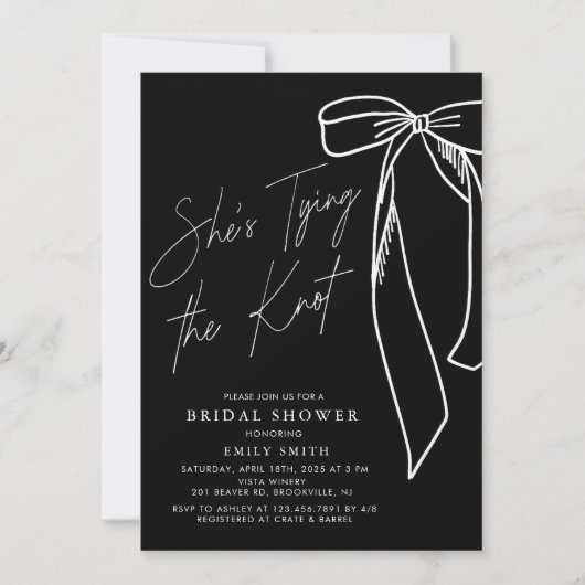 彼女はKnow Black Bowブライダルシャワーを結んでいる 招待状 (正面)