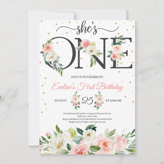 彼女はONEフローラと赤面ピンクのバラである 招待状 (正面)