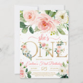 彼女はONEボヘミアンフローラの女の子の最初の誕生日 招待状 (正面)