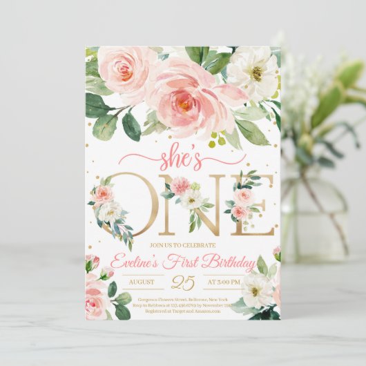 彼女はONEボヘミアンフローラの女の子の最初の誕生日 招待状 (スタンド正面)