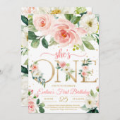 彼女はONEボヘミアンフローラの女の子の最初の誕生日 招待状 (正面/裏面)