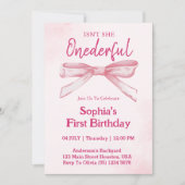 彼女はOneDerfulピンクボウ女の子1st誕生日ではない 招待状 (正面)