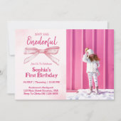 彼女はOneDerfulピンクボウ女の子1st誕生日ではない 招待状 (正面)