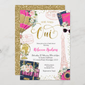 彼女はOui Paris Bridal Shower Invitationと述べた 招待状 (正面/裏面)