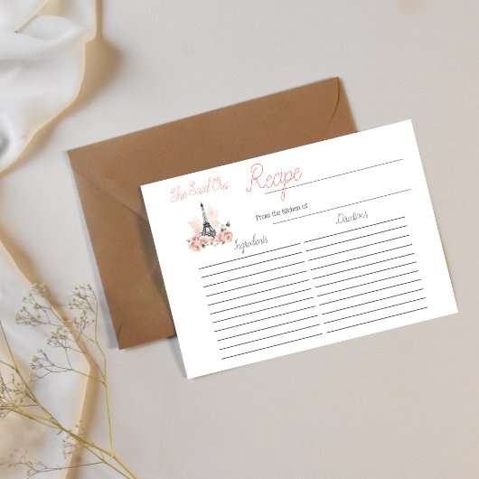 彼女はOui Parisianフローラブライダルシャワーレシピを述べた ノートカード