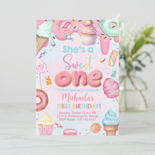 彼女はSweet Oneの女の子の最初の誕生日の招待状だ。 招待状 (スタンド正面)