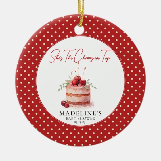 彼女はTop Baby Showerのさくらんぼ セラミックオーナメント (正面)
