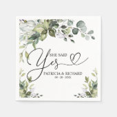 彼女はYesかわいい婚約パーティナプキンスと言った スタンダードカクテルナプキン (正面)