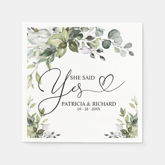 彼女はYesかわいい婚約パーティナプキンスと言った スタンダードカクテルナプキン (正面)