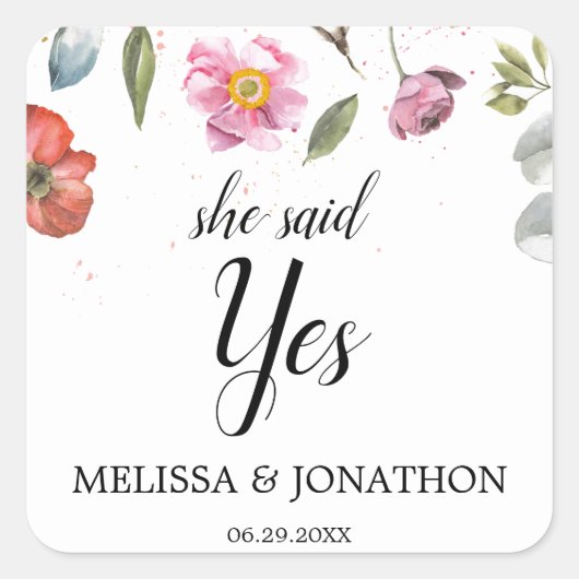 彼女はYesかわいらし春フローラ婚約パーティ スクエアシール (正面)