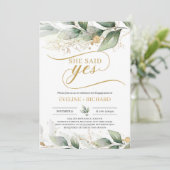 彼女はyesと言っ離れたBoho緑のユーカリ金ゴールド 招待状 (スタンド正面)
