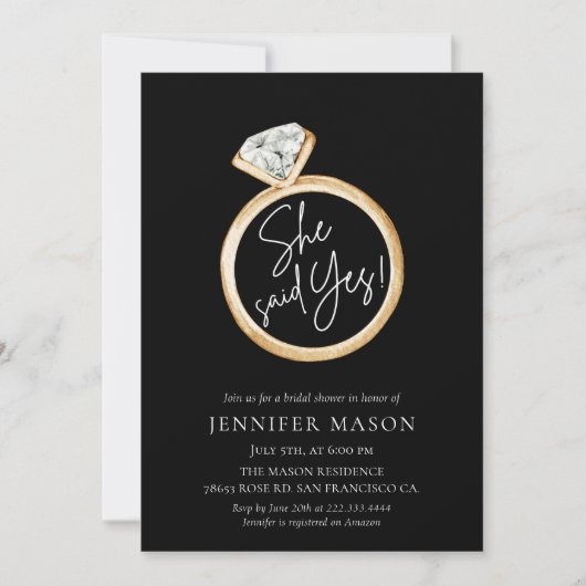 彼女はYesのブライダルシャワーの招待を言った 招待状 (正面)