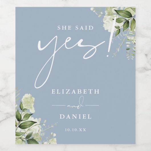 彼女はYesの緑のほこりっぽいブルー婚約パーティと言った ワインラベル (シングルラベル)