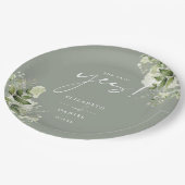 彼女はYesの緑のセージ緑の婚約パーティを言った ペーパープレート (アングル)