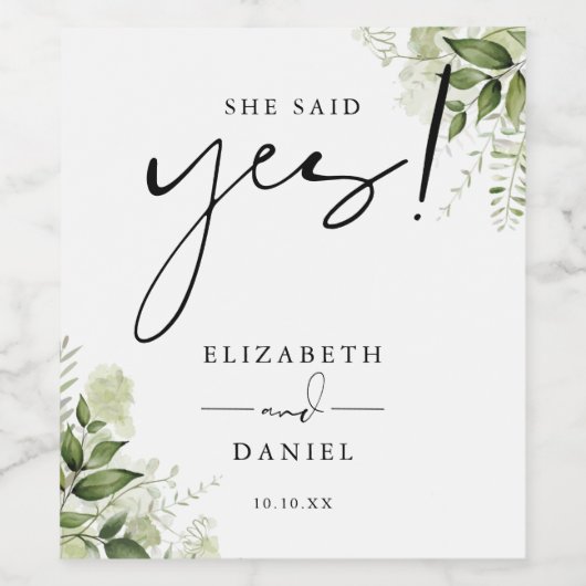 彼女はYesの緑のフローラ婚約パーティを言った ワインラベル (シングルラベル)