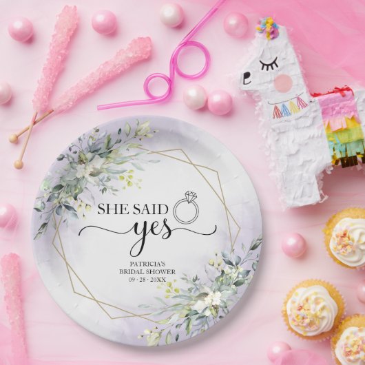 彼女はYesの緑の幾何学的なブライダルを言った ペーパープレート (パーティー)