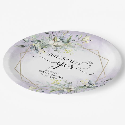 彼女はYesの緑の幾何学的なブライダルを言った ペーパープレート (アングル)