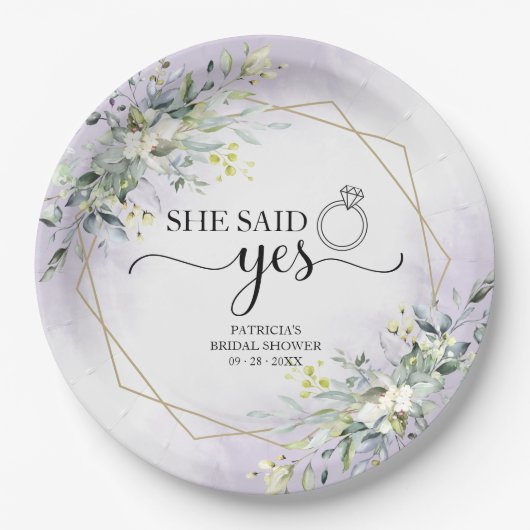 彼女はYesの緑の幾何学的なブライダルを言った ペーパープレート (正面)