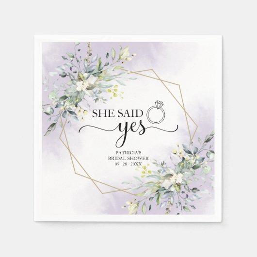 彼女はYesの緑の幾何学的なブライダルシャワーを言った スタンダードカクテルナプキン (正面)