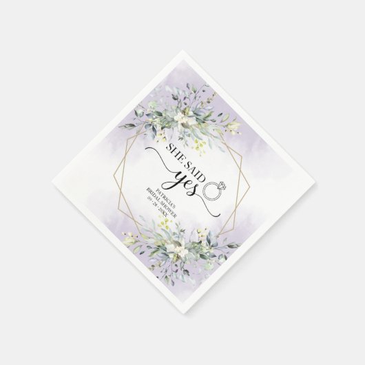 彼女はYesの緑の幾何学的なブライダルシャワーを言った スタンダードカクテルナプキン (角)