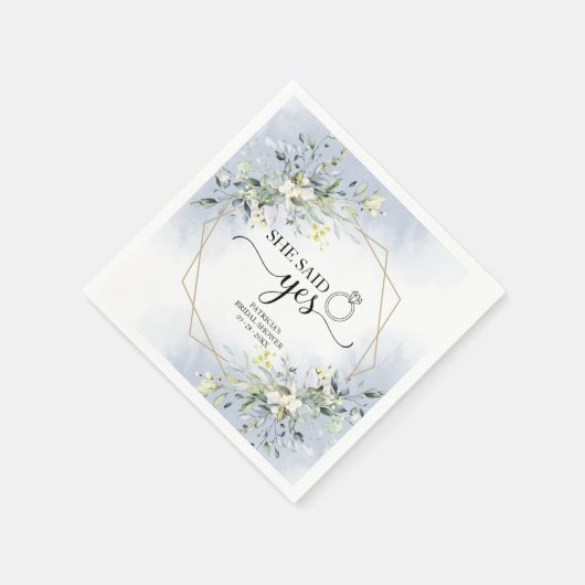 彼女はYesの緑の幾何学的なブライダルシャワーを言った スタンダードカクテルナプキン (角)