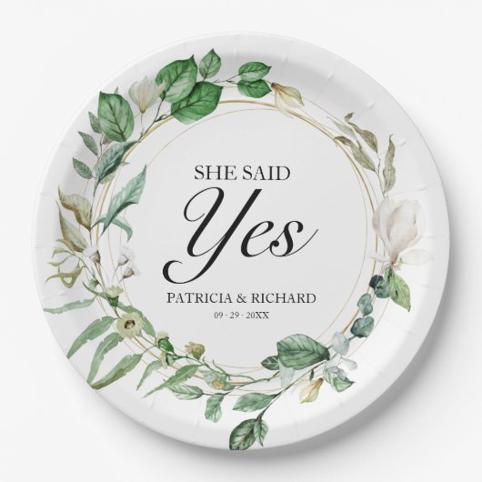 彼女はYesの緑の幾何学的な婚約を言った ペーパープレート (正面)