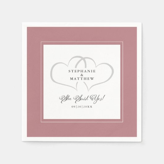 彼女はYesエレガントなウェディング婚約ほこりっぽいバラ スタンダードカクテルナプキン (正面)