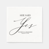 彼女はYesシックなスクリプト婚約を言った スタンダードカクテルナプキン (正面)