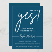 彼女はYesシンプルブライダルシャワー招待を述べた 招待状 (正面/裏面)