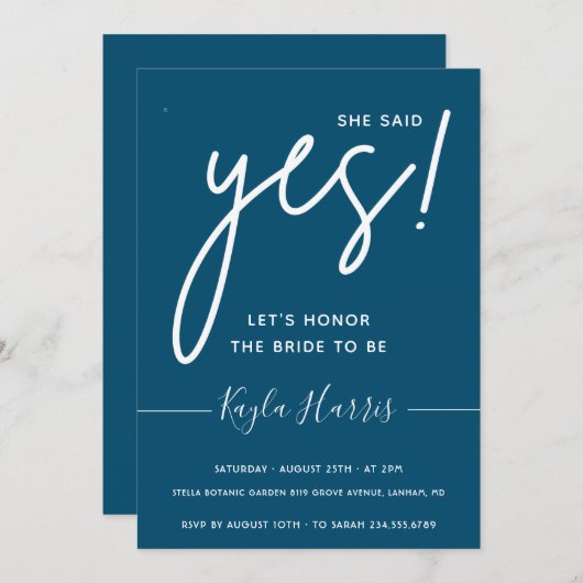 彼女はYesシンプルブライダルシャワー招待を述べた 招待状 (正面/裏面)