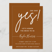 彼女はYesシンプルブライダルシャワー招待を述べた 招待状 (正面/裏面)