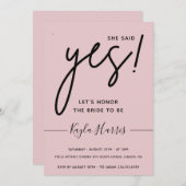 彼女はYesシンプルブライダルシャワー招待を述べた 招待状 (正面/裏面)