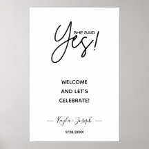 彼女はYesバナー白い歓迎ポスタ婚約したーを言った