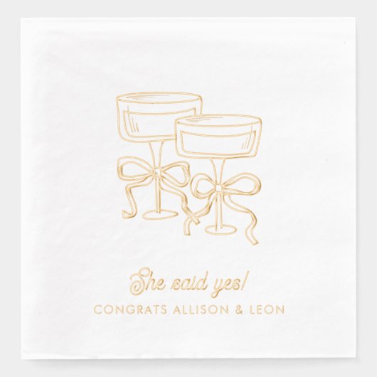 彼女はYesパーソナライズされたの弓カクテルナプキンスと言った 箔ナプキン (正面)