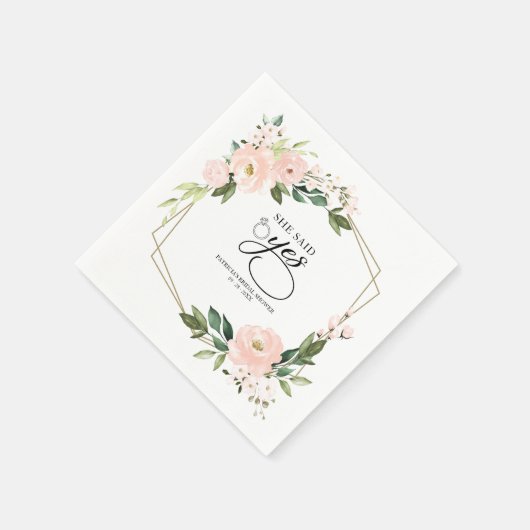 彼女はYesピンクのフローラ幾何学的ブライダルシャワーと言った スタンダードカクテルナプキン (角)