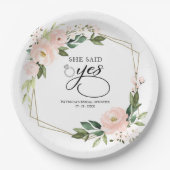 彼女はYesピンク赤面幾何学的ブライダルシャワーと言った ペーパープレート (正面)