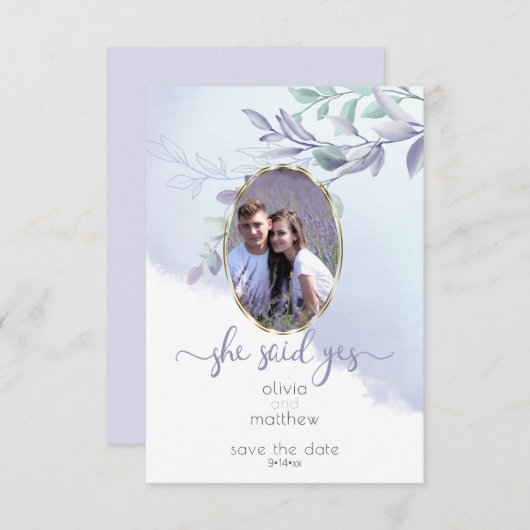 彼女はYesフローラオーバル日付を保存する 招待状 (正面/裏面)