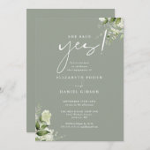 彼女はYesフローラセージ緑の婚約パーティ 招待状 (正面/裏面)
