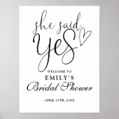 彼女はYesブライダルシャワー歓迎サインを言った ポスター (正面)