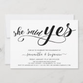 彼女はYesブラック&ホワイト写真婚約パーティと言った 招待状 (正面)