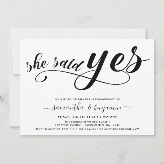 彼女はYesブラック&ホワイト写真婚約パーティと言った 招待状 (正面)