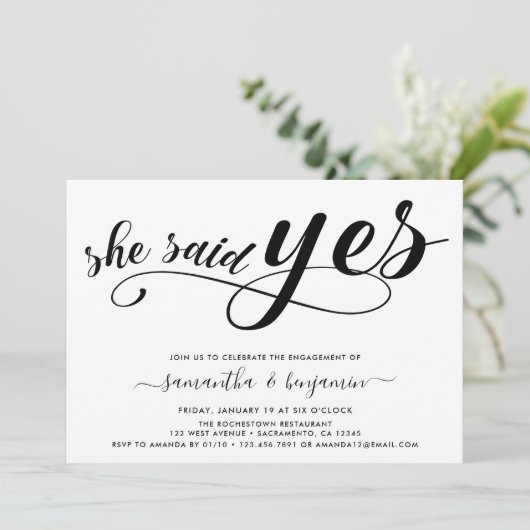 彼女はYesブラック&ホワイト写真婚約パーティと言った 招待状 (スタンド正面)