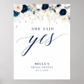 彼女はYesブルーフローラブライダルシャワー ポスター (正面)