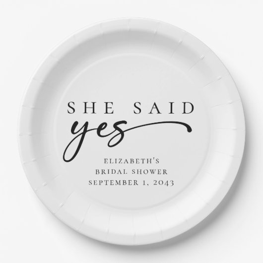 彼女はYesミニマルな脚本のブライダルシャワーを言った ペーパープレート (正面)