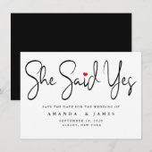 彼女はYesミニマルシンプル主義ブラックスクリプトを言った セーブザデート (正面/裏面)